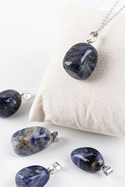 Tesbih Atölyesi Certified Tumbler Model Real Sodalite Stone Necklace