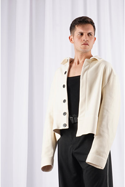 LoFiBuy Unisex Oversize Arka Fermuar Detaylı Kısa Kaşe Ceket – Pocket