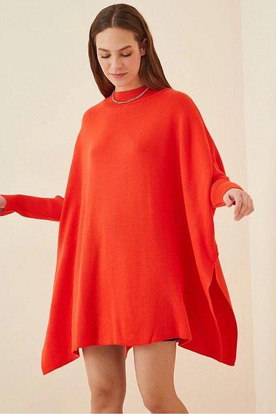 hazelin Women's Red Oversize Slit Poncho Knitwear Sweater HZL23W-BD1100761