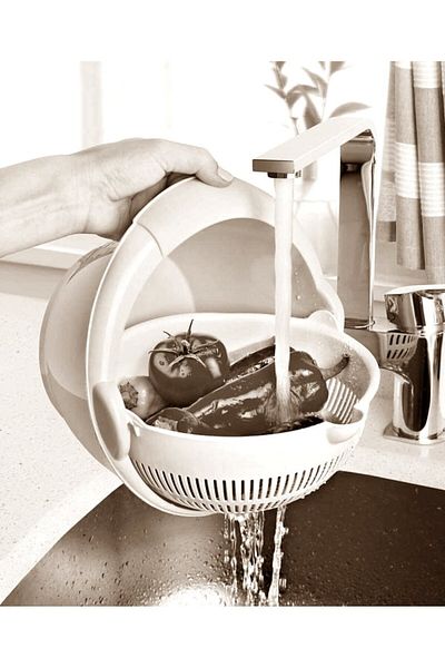 EbruliHomeArt Ice Blue Rotating Double Strainer Pasta Strainer