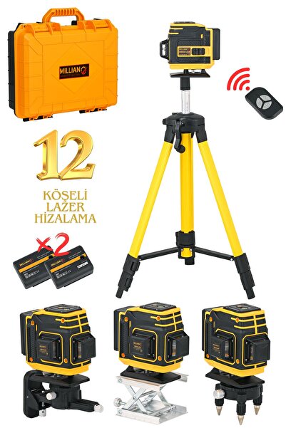 Millian Tripod Hediyeli Uzaktan Kumandalı 12 Köşeli 360 Derece Çizgi Hizalama...