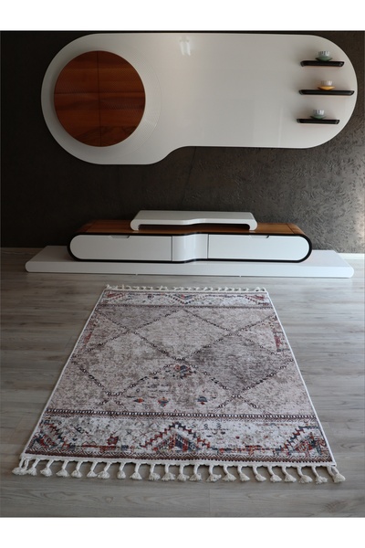 Just Arte Dekoratif Kaymaz Taban Kilim Makinada Yıkanabilir bej Mutfak Halısı...