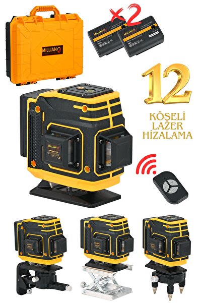 Millian İtalyan Uzaktan Kumandalı 12 Köşeli 360 Derece Çizgi Hizalama Lazer M...