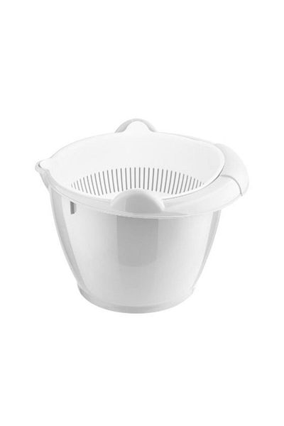 EbruliHomeArt White Rotating Double Strainer Pasta Strainer