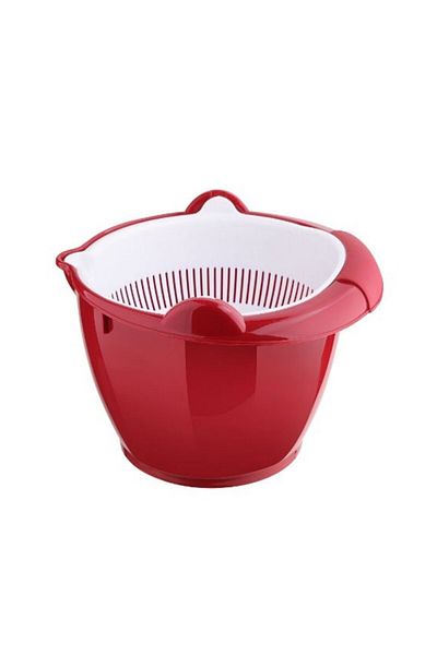 EbruliHomeArt Red Rotating Double Strainer Pasta Strainer