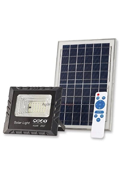 Noas 100W Beyaz Işık 6500K Kumandalı Solar Led Projektör Siyah