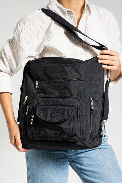 By Hakan Mega 261 Women's Clinker Backpack and Shoulder Bag BLACK