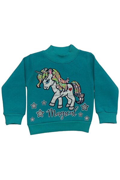 BY-GRİ PONNY NAKIŞLI DÖNEN PULLU 3 İPLİK ŞARDONLU KIZ BEBEK SWEATSHİRT