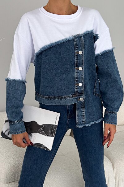 FEMELLE Asymetrická džínová mikina s detailním designem