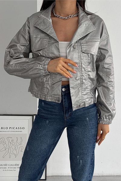 FEMELLE Women's Gray Buttoned Gilded Jacket