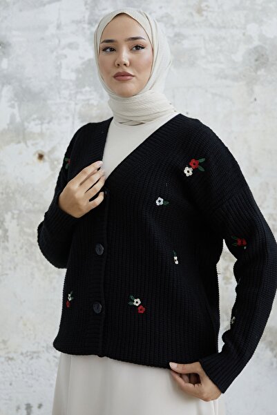 InStyle Helly Daisy Embroidered Cardigan - Μαύρη