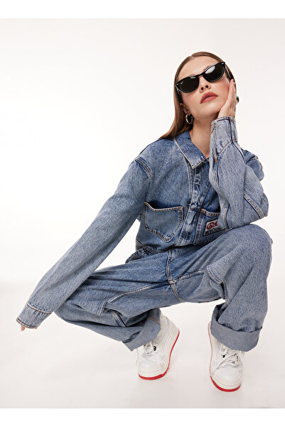 Moschino Jeans Düz Mavi Kadın Tulum A0404