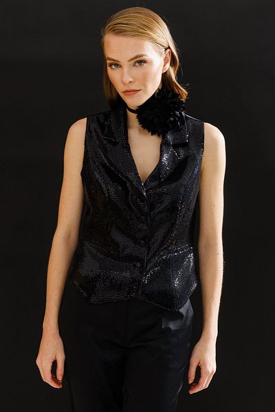 Ekol Sequin Front Evening Dress Vest