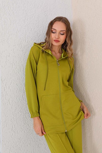 WestBound Women's Green Bottom Top Hijab Sports Tracksuit Double Suit Jacket Wide Leg Trousers