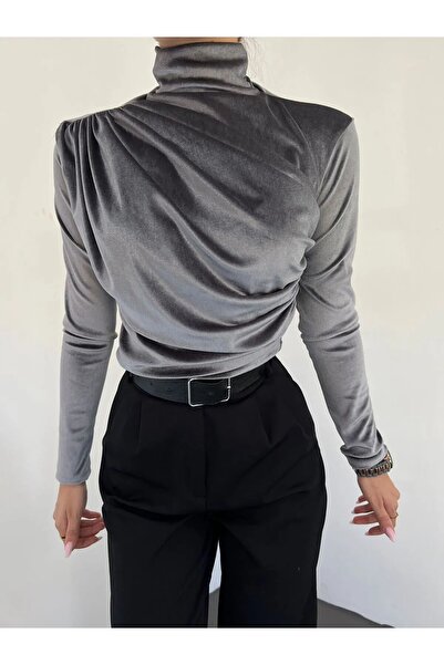 TOKARİS TEKSTİL بلوزة نسائية مخملية برباط