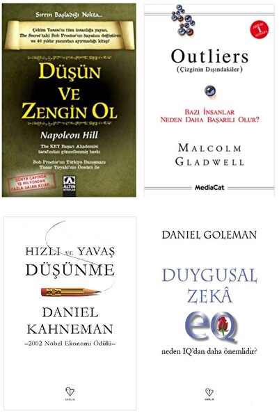 Varlık Yayınları Düşün Ve Zengin Ol - Outliers Çizginin Dışındakiler - Duygusal Zeka - Hızlı ve Yavaş Düşünme/4 kitap