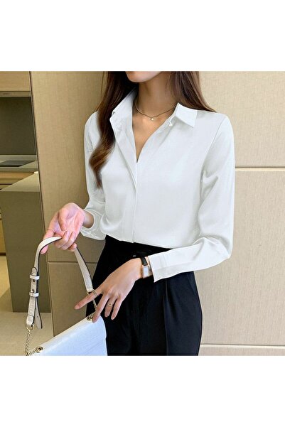 atn store Boby Silk - %100 Ipek Kadın Gömlek Gizli Pat- Tam Kalıp Pensli