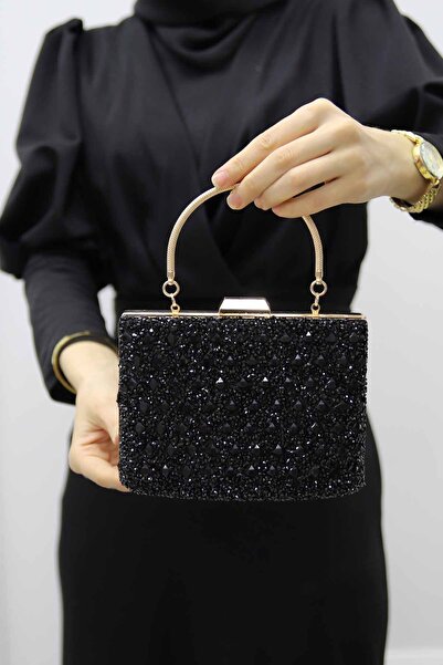 ROZA CANTA Γυναικεία τσάντα Clutch βραδινό φόρεμα από μαύρη πέτρα