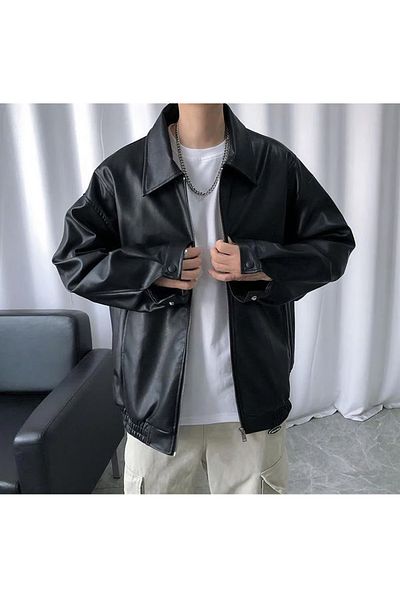 Touz Streetwear Μαύρο Δερμάτινο Μπουφάν Oversize