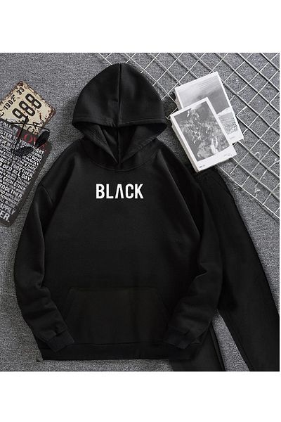 AY MONTANA Men's Black Printed Hooded Sweatshirt Set