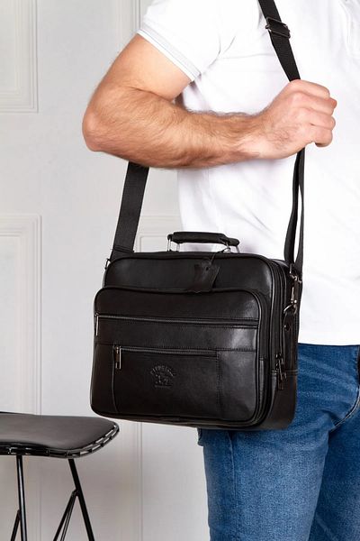Fiyaka Nw-3005 Oversized Genuine Leather Case Men's Hand and Shoulder Bag Black