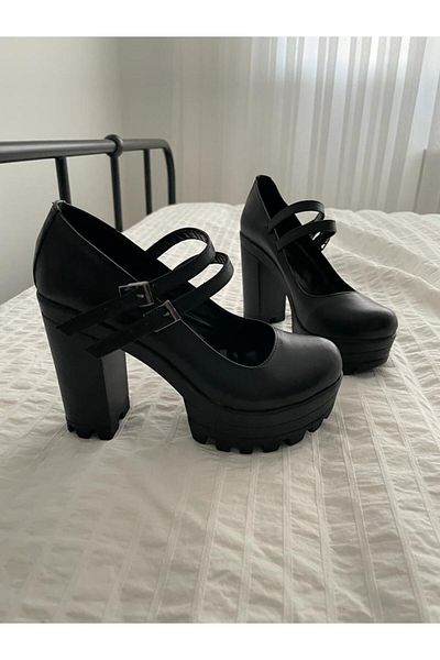 Planet Butik High Platform Heeled Japanese Style Shoes 2 Straps