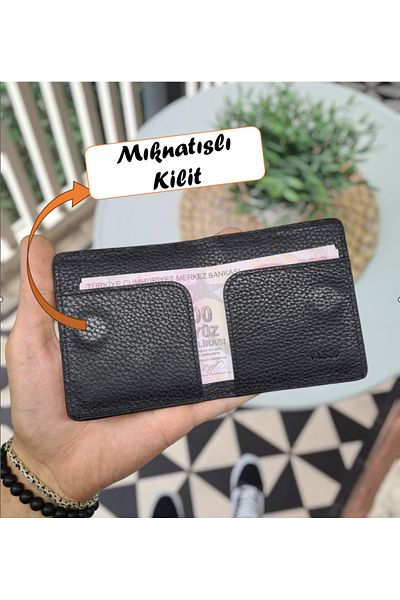 Visso leather Visso 657 Black Gutty Γνήσιο δέρμα Ανδρική Γυναικεία Τσάντα Θήκη Κάρτας Πορτοφόλι Κομψή τσάντα συμπλέκτη