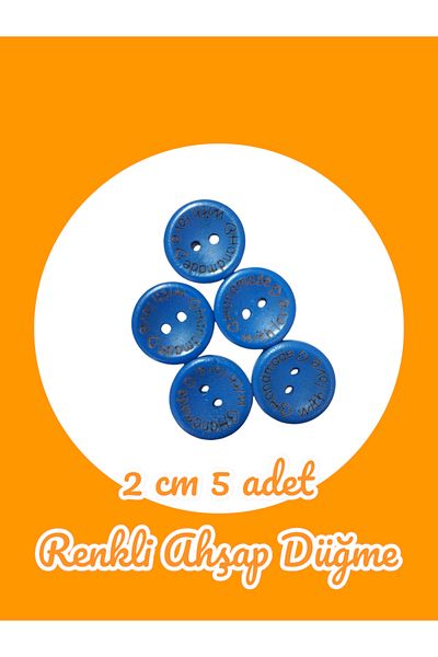 Masal Örgü Evi Button Dark Blue Wooden Button 2 cm Cardigan Button Handmade Written