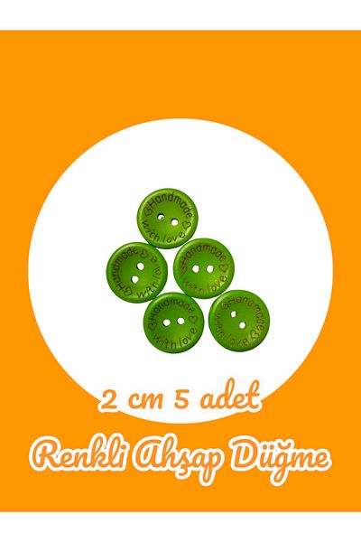 Masal Örgü Evi Button Dark Green Wooden Button 2 cm Cardigan Button Handmade Written