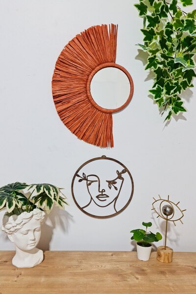 Bubihome Kiremit Rafya Ayna & Kadın Pano Duvar Dekorasyon Ürünü