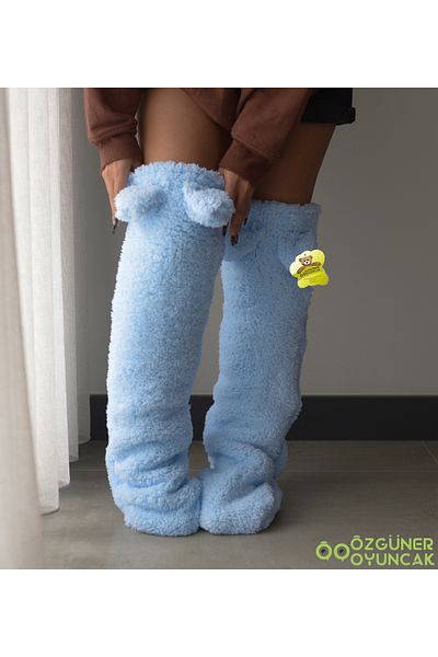 Canestar Șosete de pluș cu urechi Sosete peste genunchi Sosete de dormit de iarnă Încălzitor pentru picioare Sosete lungi Plushiesock1