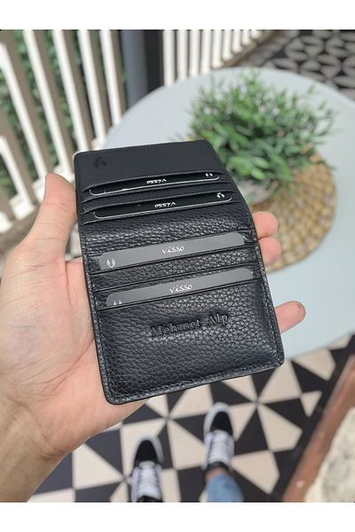Visso leather Visso 657 Black Gutty Γνήσιο δέρμα Ανδρική Γυναικεία Τσάντα Θήκη Κάρτας Πορτοφόλι Κομψή τσάντα συμπλέκτη