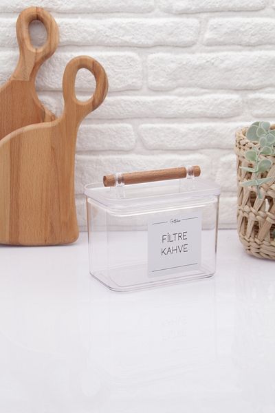 zezedesing Vacuum Transparent Filter Coffee Jar with Wooden Decorative Handle 1000ML