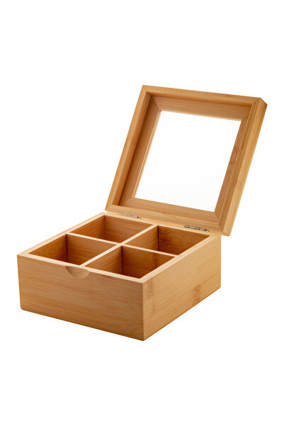 ÖZ NUR HOME Çay Kutusu 4 Bölmeli Kapaklı Poşet Bitki Çayı Saklama Kabı & Kapaklı Mika Çay Poşeti Saklama Kutusu