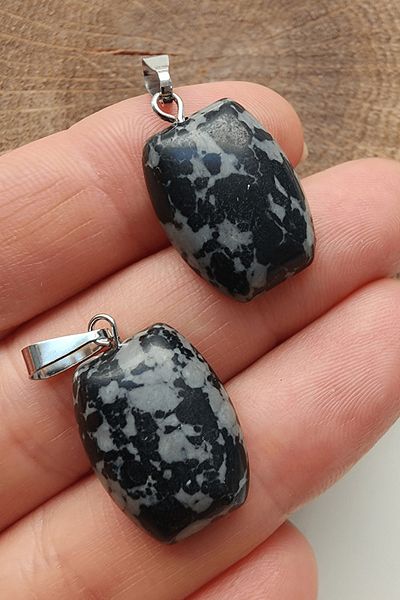 Tesbih Atölyesi Certified Oval Model Snowy Obsidian Stone Necklace