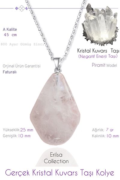 Tesbih Atölyesi Certified Real Pyramid Model Crystal Quartz Stone Necklace