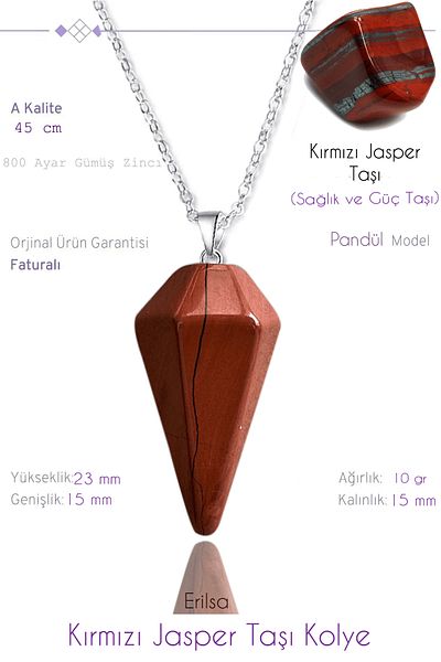 Tesbih Atölyesi Certified Pendulum Model Red Jasper Stone Necklace