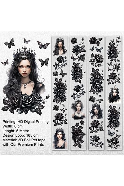 Onwize شريط قصاصات من رقائق الذهب باللون الأسود بطول 5 أمتار من Dark Queen Black Flowers