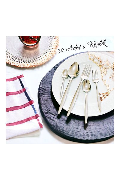 ARVEY 30 Pieces Natural Cutlery Set for 6 People - Pointed Model