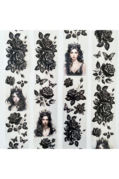 Onwize شريط قصاصات من رقائق الذهب باللون الأسود بطول 5 أمتار من Dark Queen Black Flowers