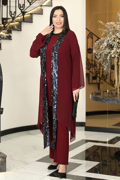FUVAL MODA Rengin 3-Piece Large Size Hijab Evening Dress Set