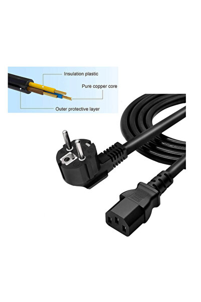 WOZLO C13 Bakır Power Kablo - Standar Power Güç Kablosu - 3*1.5mm² - 3 Mt