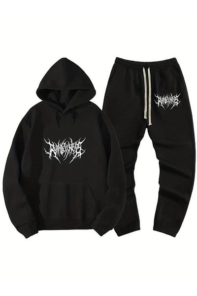AMMA Unisex Gothic Ruthless Printed Hooded Sweatshirt Tracksuit Set