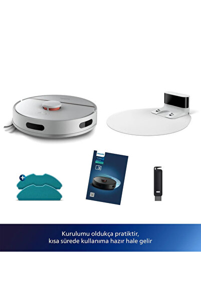 Philips HomeRun 3000 Serisi Islak&Kuru Lazer Haritalandırma Yüksek emiş gücü Robot Süpürge Beyaz