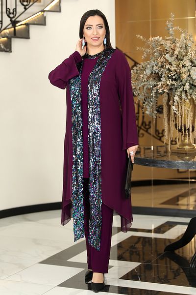 FUVAL MODA Rengin 3-Piece Large Size Hijab Evening Dress Set