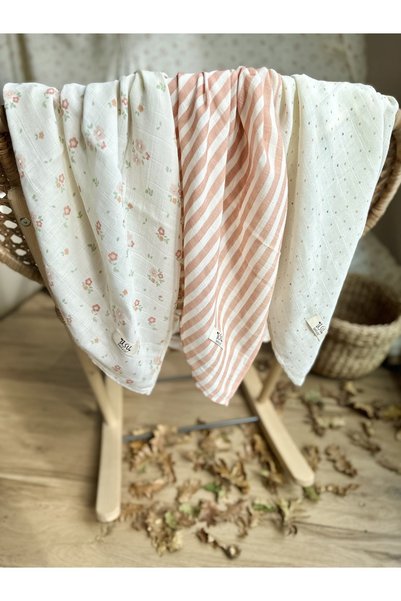 Asu Baby&Kids Mix&Match 3 Pack Organic Cotton Muslin Romantic&Copper Stripe&Mini Dot