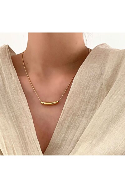 karışık kaset قلادة نسائية أنيقة ذات منحنى بسيط من الفولاذ الذهبي