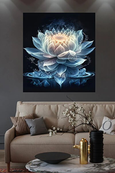 HDART KARANLIĞI AYDINLATAN MAVİ TONLARINDA LOTUS ÇİÇEK HD KALİTE KANVAS TABLO