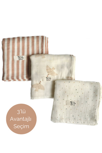 Asu Baby&Kids Mix&Match 3'lü Organik Pamuk Müslin Freebird&Copper Stripe&Mini...