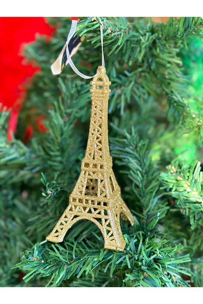 QUEEN AKSESUAR Imported Christmas Glitter Collectible Large Paris Eiffel Eiffel Tower Pine Tree Decoration Ornament Gold Gold